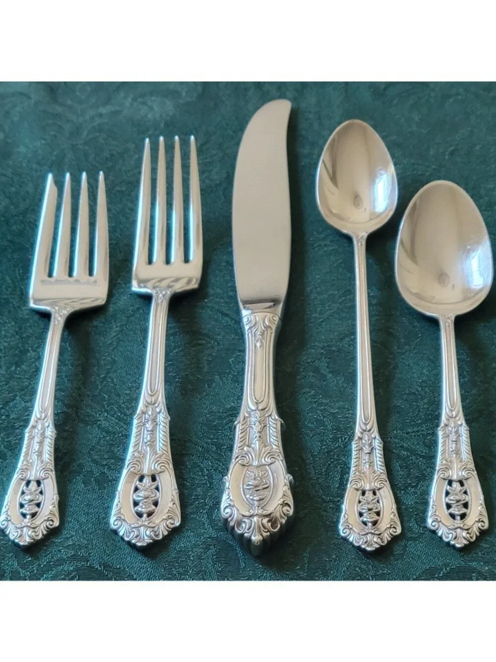 Wallace Rose Point Sterling Silver 5 Piece Place Setting Flatware No Monogram